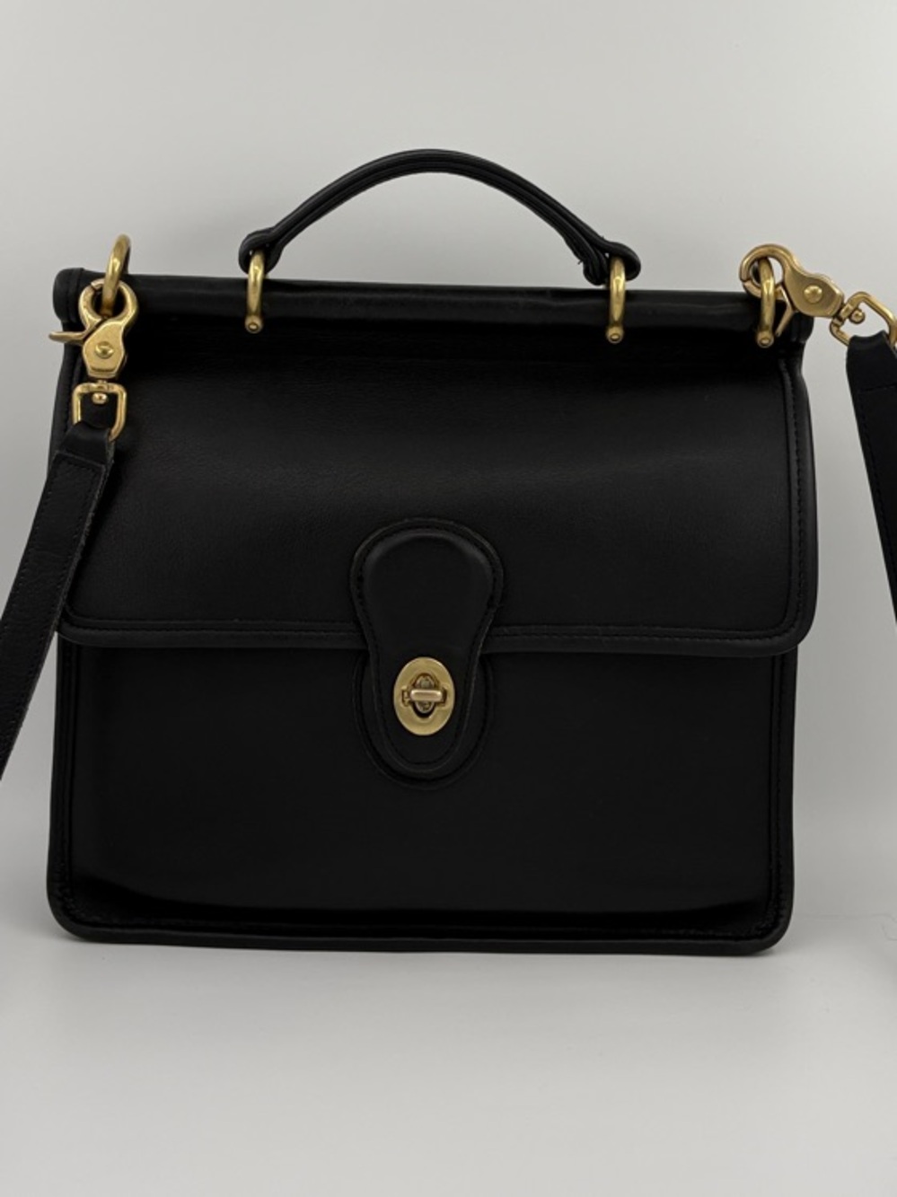 Vintage Coach Willis Black Leather Top-Handle Satchel with Gold Hardware